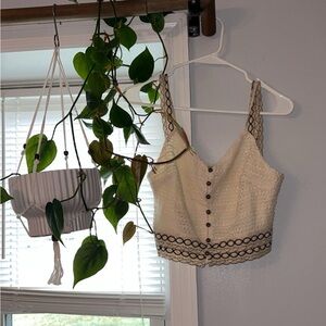 Cream Crochet Button-Up Tank Top